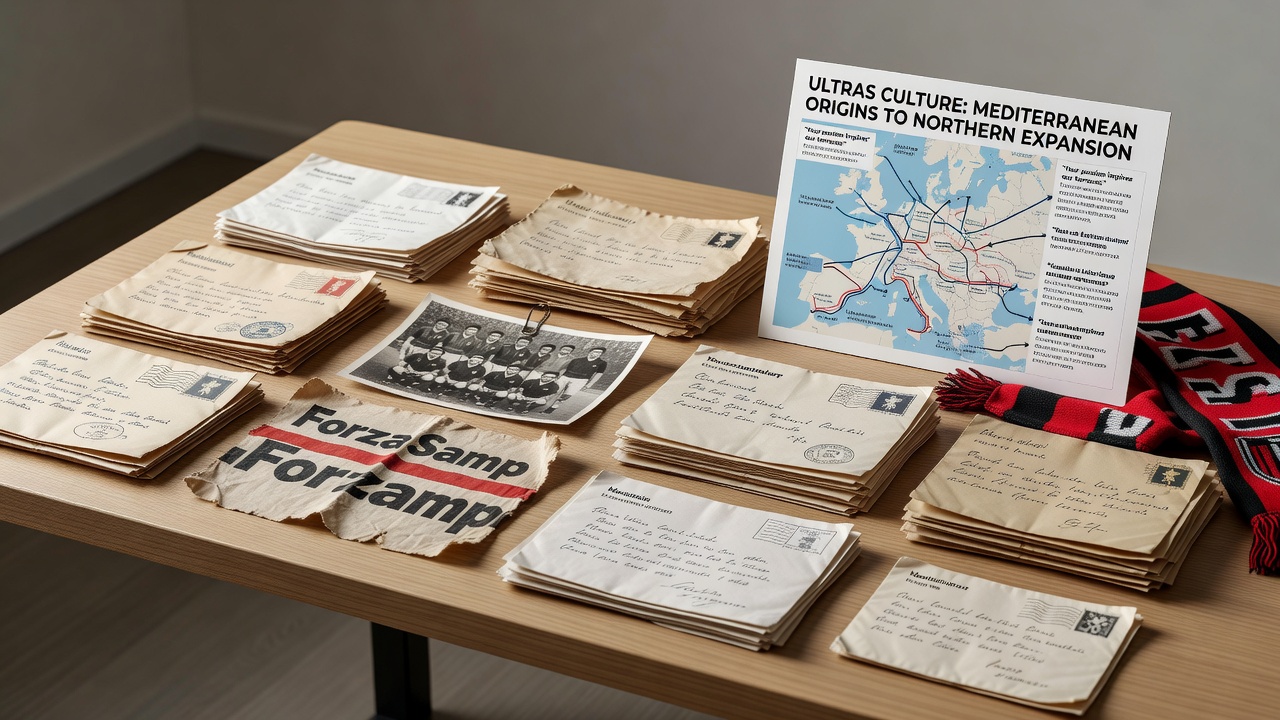 Archival letters and postcards exchanged between ultras supporters from Mediterranean and Northern European clubs