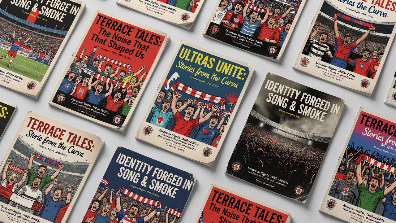 Illustrated fanzine pages showing terrace scenes and supporter artwork from European club matches