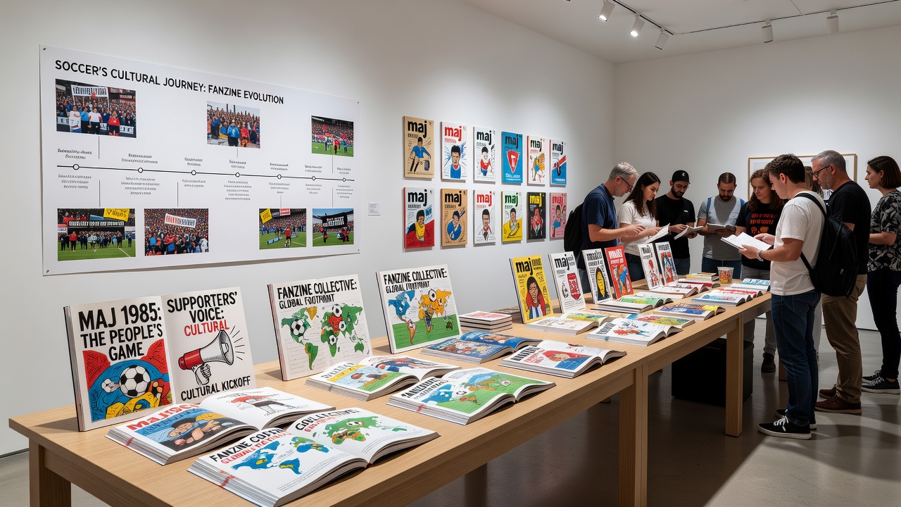 Collection of vintage and modern fanzine covers illustrating evolving supporter artwork and club symbols