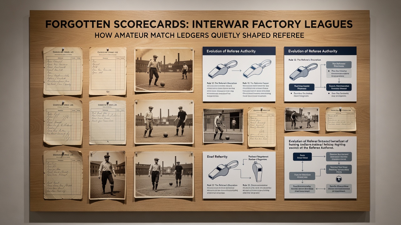 Historical documents showing referee training notes influenced by factory league scorecards in South American archives