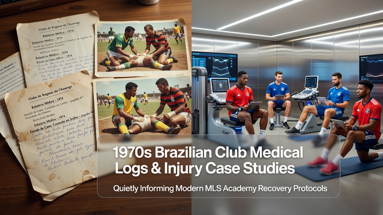 Archival medical logs from Brazilian football clubs in the 1970s showing handwritten injury notes and recovery charts