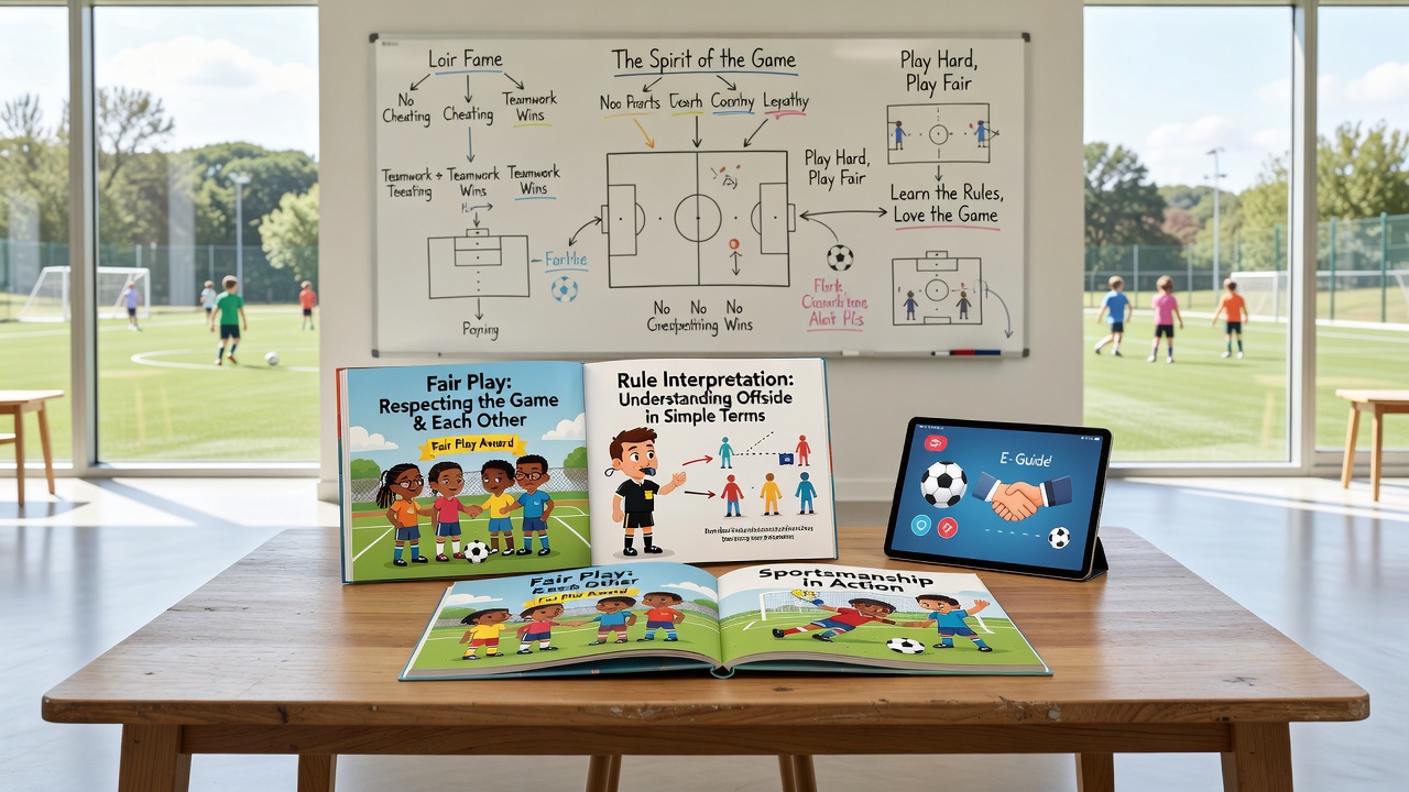 Professional referee training session using illustrated diagrams originally developed for youth soccer guides